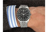 Buy Shop Emporio Armani Tazio Chronograph Black Dial Silver Steel Strap Watch For Men - AR5988 USA Online