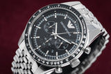 Buy Shop Emporio Armani Tazio Chronograph Black Dial Silver Steel Strap Watch For Men - AR5988 USA Online