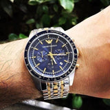 Buy Shop Emporio Armani Tazio Chronograph Blue Dial Two Tone Stainless Steel Watch For Men - AR6088 USA Online