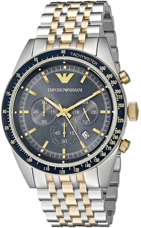 Buy Shop Emporio Armani Tazio Chronograph Blue Dial Two Tone Steel Strap Watch For Men - AR8030 USA Online