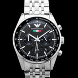 Buy Shop Emporio Armani Team Italia Chronograph Black Dial Silver Steel Strap Watch For Men - AR5983 USA Online