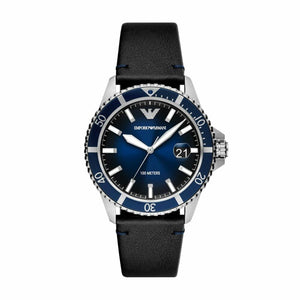 Buy Shop Emporio Armani Diver Three-Hand Quartz Blue Dial Blue Leather Strap Watch For Men - AR11516 USA Online