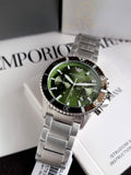 Buy Shop Emporio Armani Three Hand Green Dial Silver Steel Strap Watch For Men - AR11338 USA Online