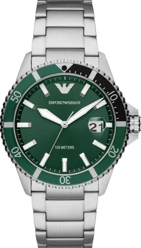 Buy Shop Emporio Armani Three Hand Green Dial Silver Steel Strap Watch For Men - AR11338 USA Online