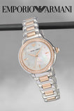 Buy Shop Emporio Armani Three Hand Quartz Mother of Pearl Dial Two Tone Steel Strap Watch For Women - AR11569 USA Online