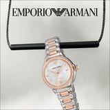 Buy Shop Emporio Armani Three Hand Quartz Mother of Pearl Dial Two Tone Steel Strap Watch For Women - AR11569 USA Online