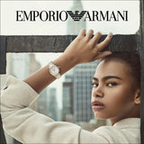 Buy Shop Emporio Armani Three Hand Quartz Mother of Pearl Dial Two Tone Steel Strap Watch For Women - AR11569 USA Online