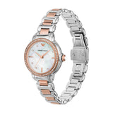 Buy Shop Emporio Armani Three Hand Quartz Mother of Pearl Dial Two Tone Steel Strap Watch For Women - AR11569 USA Online