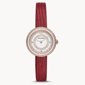Buy Shop Emporio Armani Two-Hand Analog White Dial Red Leather Strap Watch For Women - AR11532 USA Online