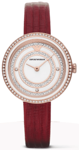 Buy Shop Emporio Armani Two-Hand Analog White Dial Red Leather Strap Watch For Women - AR11532 USA Online
