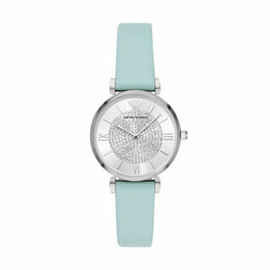 Buy Shop Emporio Armani Gianni T Bar Analog Crystals Silver Dial Blue Leather Strap Watch For Women - AR11443 USA Online