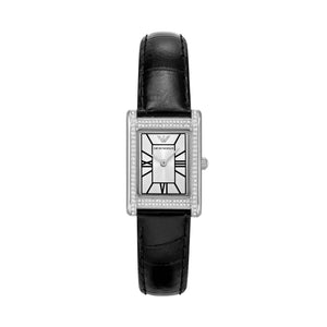 Buy Shop Emporio Armani Two Hand Crystals Silver Dial Black Leather Strap Watch for Women - AR11623 USA Online