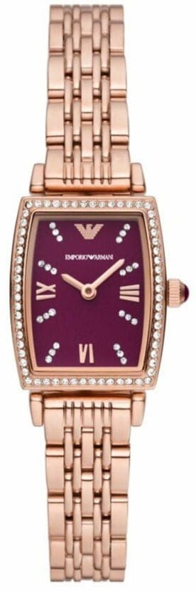 Buy Shop Emporio Armani Two Hand Diamonds Burgundy Dial Rose Gold Steel Strap Watch For Women - AR11488 USA Online
