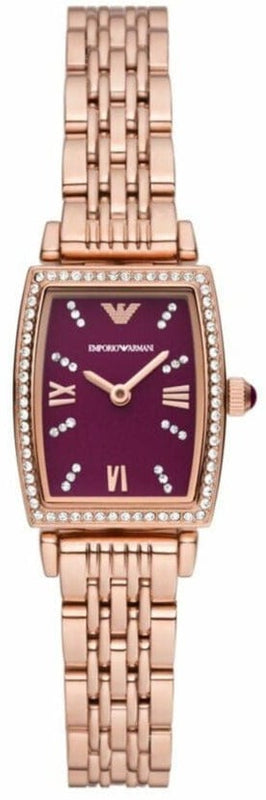 Buy Shop Emporio Armani Two Hand Diamonds Burgundy Dial Rose Gold Steel Strap Watch For Women - AR11488 USA Online