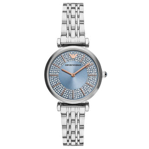 Buy Shop Emporio Armani Gianni T-Bar Quartz Blue Dial Silver Steel Strap Watch For Women - AR11594 USA Online