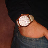 Buy Shop Emporio Armani Valente Analog Beige Dial Beige Leather Strap Watch For Men - AR1667 USA Online
