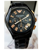 Buy Shop Emporio Armani Valente Ceramica Chronograph Black Dial Black Steel Strap Watch For Men - AR1410 USA Online