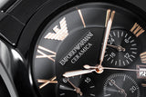 Buy Shop Emporio Armani Valente Ceramica Chronograph Black Dial Black Steel Strap Watch For Men - AR1410 USA Online