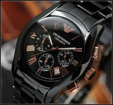 Buy Shop Emporio Armani Valente Ceramica Chronograph Black Dial Black Steel Strap Watch For Men - AR1410 USA Online