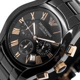 Buy Shop Emporio Armani Valente Ceramica Chronograph Black Dial Black Steel Strap Watch For Men - AR1410 USA Online