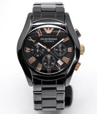 Buy Shop Emporio Armani Valente Ceramica Chronograph Black Dial Black Steel Strap Watch For Men - AR1410 USA Online