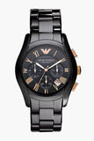 Buy Shop Emporio Armani Valente Ceramica Chronograph Black Dial Black Steel Strap Watch For Men - AR1410 USA Online