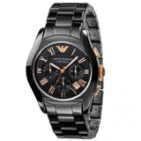 Buy Shop Emporio Armani Valente Ceramica Chronograph Black Dial Black Steel Strap Watch For Men - AR1410 USA Online