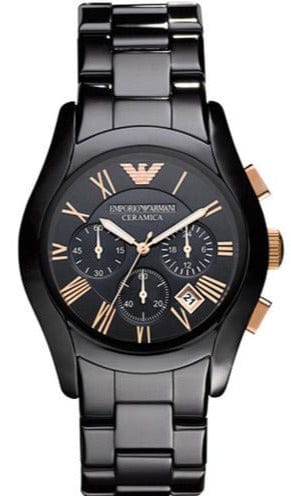 Buy Shop Emporio Armani Valente Ceramica Chronograph Black Dial Black Steel Strap Watch For Men - AR1410 USA Online