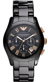 Buy Shop Emporio Armani Valente Ceramica Chronograph Black Dial Black Steel Strap Watch For Men - AR1410 USA Online