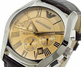 Buy Shop Emporio Armani Valente Chronograph Amber Dial Brown Leather Strap Watch For Men - AR1634 USA Online