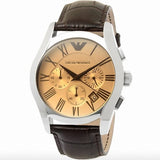 Buy Shop Emporio Armani Valente Chronograph Amber Dial Brown Leather Strap Watch For Men - AR1634 USA Online