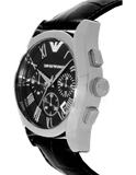 Buy Shop Emporio Armani Valente Chronograph Black Dial Black Leather Strap Watch For Men - AR1633 USA Online