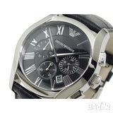 Buy Shop Emporio Armani Valente Chronograph Black Dial Black Leather Strap Watch For Men - AR1633 USA Online
