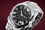 Buy Shop Emporio Armani Valente Chronograph Black Dial Silver Stainless Steel Watch For Men - AR0673 USA Online