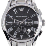 Buy Shop Emporio Armani Valente Chronograph Black Dial Silver Stainless Steel Watch For Men - AR0673 USA Online