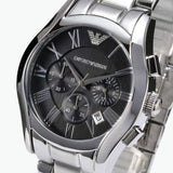 Buy Shop Emporio Armani Valente Chronograph Black Dial Silver Stainless Steel Watch For Men - AR0673 USA Online