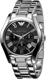 Buy Shop Emporio Armani Valente Chronograph Black Dial Silver Stainless Steel Watch For Men - AR0673 USA Online