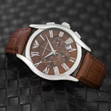 Buy Shop Emporio Armani Valente Chronograph Brown Dial Brown Leather Strap Watch For Men - AR0671 USA Online