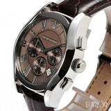 Buy Shop Emporio Armani Valente Chronograph Brown Dial Brown Leather Strap Watch For Men - AR0671 USA Online