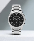 Buy Shop Emporio Armani Valente Chronograph Quartz Black Dial Silver Steel Strap Watch For Men - AR11083 USA Online