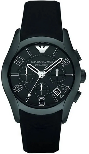 Buy Shop Emporio Armani Valente Large Chronograph Black Dial Black Silicone Strap Watch for Men - AR1430 USA Online