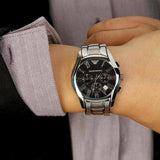 Buy Shop Emporio Armani Velente Chronograph Black Dial Silver Steel Strap Watch For Women - AR0674 USA Online