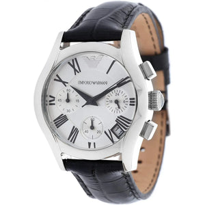 Buy Shop Emporio Armani Velente Silver Dial Black Leather Strap Watch for Women - AR0670 USA Online