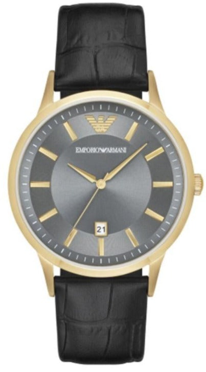 Buy Shop Emporio Armani Renato Quartz Grey Dial Black Leather Strap Watch For Men - AR11049 USA Online