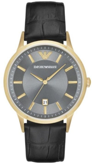 Emporio Armani Renato Quartz Grey Dial Black Leather Strap Watch For Men - AR11049