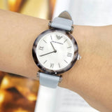 Buy Shop Emporio Armani White Dial Light Blue Leather Strap Watch For Women - AR11002 USA Online