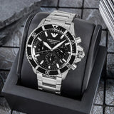 Buy Shop Emporio Armani World Explorer Black Dial Silver Steel Strap Watch for Men - AR11739 USA Online