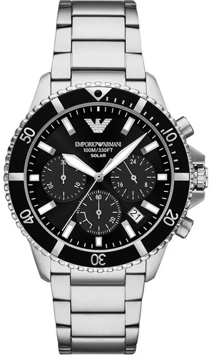 Buy Shop Emporio Armani World Explorer Black Dial Silver Steel Strap Watch for Men - AR11739 USA Online