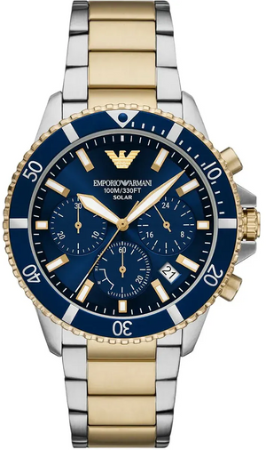 Buy Shop Emporio Armani World Explorer Chronograph Blue Dial Two Tone Steel Strap Watch for Men - AR11740 USA Online
