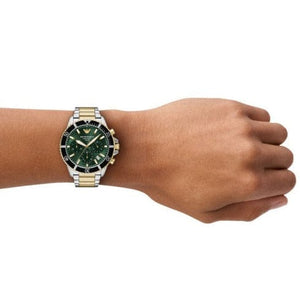 Buy Shop Emporio Armani World Explorer Chronograph Green Dial Two Tone Steel Strap Watch for Men - AR11695 USA Online